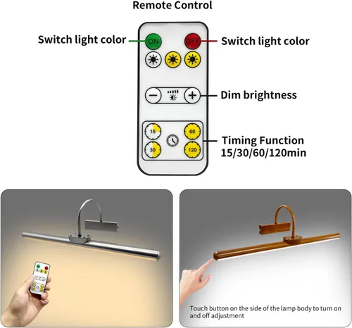 Miniatura 3 de Luces de imagen inalámbricas de 23 pulgadas, luz de exhibición de arte con batería recargable con control remoto, regulable/temporizador apagado luz