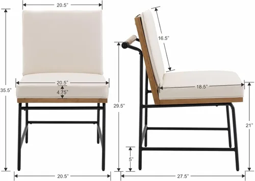 Miniatura 2 de Juego de 2 sillas de comedor modernas, tapizadas de piel sintética con marco de metal, cómodas sillas auxiliares de mediados de siglo para comedor