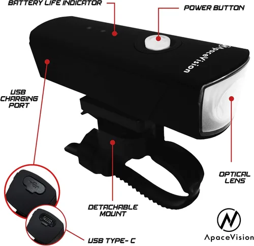 Miniatura 9 de XPRO-LUME - Luces de bicicleta recargables por USB, potentes 500 lúmenes, luz delantera de bicicleta - Super brillante IPX5 impermeable MTB Road