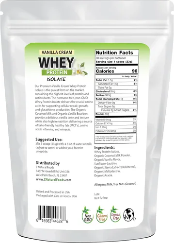 Miniatura 2 de Z Natural Foods Proteína aislada de suero de leche de crema de vainilla, rica en nutrición, proteína en polvo sabrosa para la salud del corazón