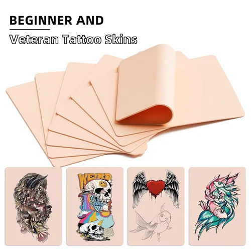 Miniatura 2 de 10 piezas de piel de práctica de tatuajes en blanco de 0.039 pulgadas de grosor, piel falsa de doble cara de 8 x 6 pulgadas, hojas de silicona