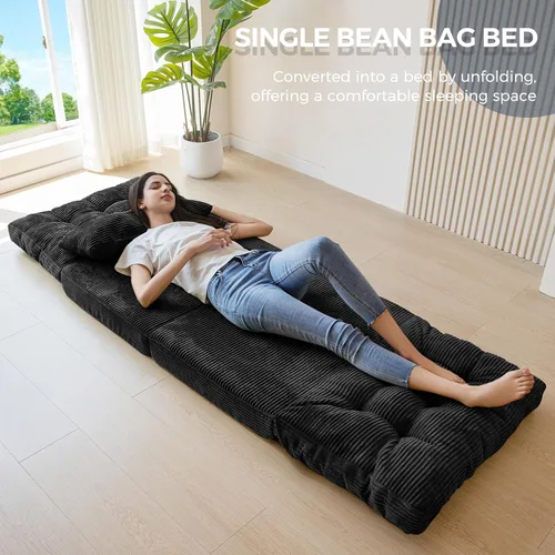 Miniatura 8 de MAXYOYO Sofá cama plegable, puf copetudo con almohadas, sofá de suelo para adultos, sofá de piso extra grueso y largo, sofá individual para Negro