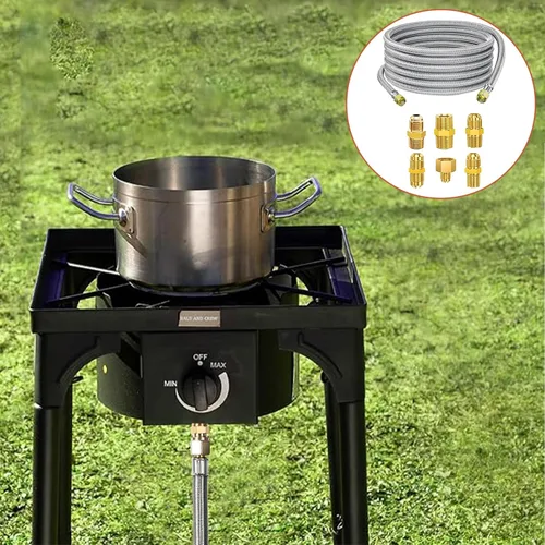 Miniatura 6 de Extensión de manguera de propano de 24 pies, manguera de gas trenzada de alta presión, kit de conversión de propano para parrilla de barbacoa