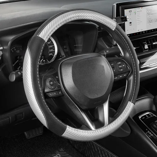 Miniatura 15 de SEG Direct Funda para volante de automóvil, tamaño mediano estándar de 14 1/2-15 pulgadas, embalaje no plegable, resistente, antideslizante, cuero