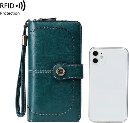 Miniatura 8 de Earnda Billetera para mujer tarjetero de cuero de gran capacidad para tarjetas de crédito RFID Azul_008 Casual