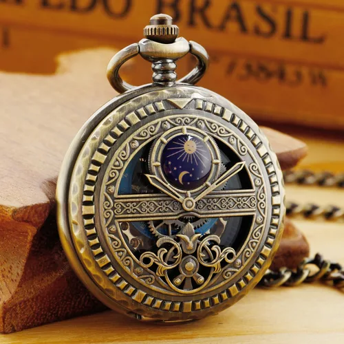 Miniatura 3 de Reloj de bolsillo mecánico vintage para hombre, reloj de bolsillo de viento de mano con esfera romana para hombre con cadena FOB regalo