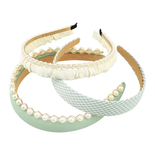 Miniatura 2 de Diademas de moda para mujeres y niñas, 5 piezas de diadema de perlas, diademas florales acolchadas para mujeres, diadema ancha vintage (verde)