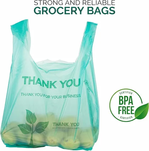 Miniatura 3 de Stock Your Home Bolsas de comestibles ecológicas desechables con asas, bolsa de camiseta de agradecimiento para supermercado, comestibles