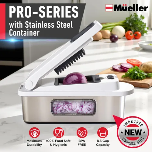 Miniatura 2 de Mueller Pro-Series 10-en-1, Cortador Multifuncional de Verduras y Mandolina de 8 Cuchillas de Acero Inoxidable, Accesorios y Esenciales de Cocina