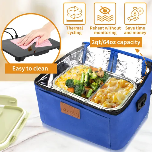 Miniatura 3 de Aotto Horno portátil, lonchera eléctrica, calentador de alimentos – 12 V/24 V/110 V 3 en 1 calentador de alimentos para coche – Fiambrera térmica