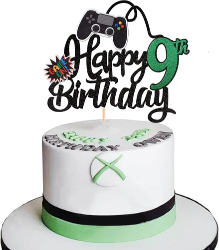 Miniatura 12 de 1 PCS Decoración para Pastel de Videojuegos Feliz Cumpleaños 14 con Purpurina, Palillo Decorativo de Pastel de Videojuegos Game On Controladores