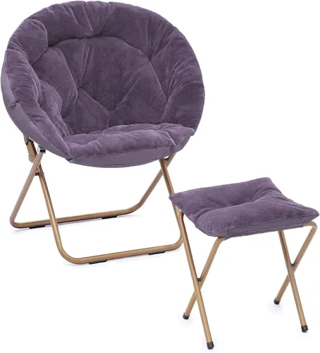Miniatura 77 de Cómoda silla con platillo, silla de sala de estar, silla plegable acolchada suave de piel sintética, cómoda silla cuadrada de luna para sala