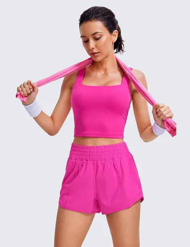 Miniatura 77 de CRZ YOGA Pantalones cortos de correr de cintura alta para mujer de 2.5 pulgadas, forro de malla de secado rápido para entrenamiento deportivo