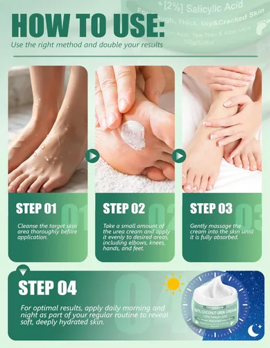 Miniatura 7 de Grocerism Crema de urea 50 por ciento para pies con coco 5.29 onzas Crema para pies y manos de máxima fuerza con 2% de ácido salicílico, árbol
