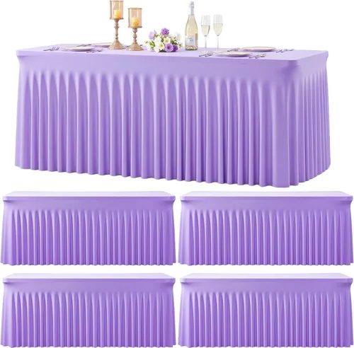 Miniatura 31 de Manteles de mesa de elastano azul bebé de 6 pies para mesas rectangulares, sin arrugas, rectangular, elástico, ajustable de 6 pies con falda