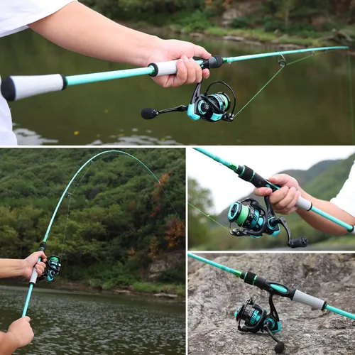 Miniatura 7 de Combo de Carrete y Caña de Pescar One Bass Spirit Flame, Caña de Pescar Giratoria con Blancos de Grafito de 2 Piezas, Guías de Acero Inoxidable