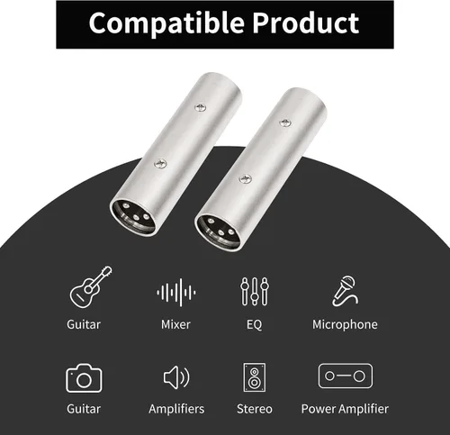 Miniatura 4 de Adaptador XLR macho a macho Acoplador de cambiador de género de 3 polos, extiende la longitud de los cables con enchufes XLR, micrófono, AES/EBU