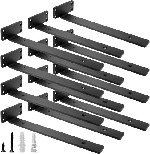 Miniatura 7 de HITOMEN Soportes de estante flotante de servicio pesado, accesorios de estantes ocultos de 8 pulgadas (1/5 pulgadas de grosor), soportes de hierro