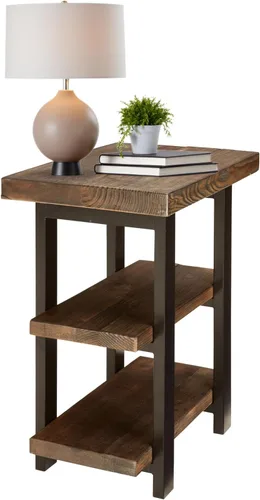 Alaterre Furniture - Mesa auxiliar de 3 niveles de madera maciza Pomona con estantes de almacenamiento – Mesa lateral o mesita de noche rústica