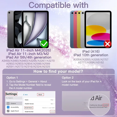 Miniatura 2 de JETech Funda de purpurina para iPad Air de 11 pulgadas M3/M2 (2025/2024), iPad Air 5/4 (2022/2020 5ª/4ª) con soporte para lápiz, funda delgada
