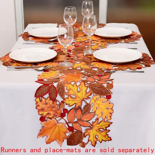 Miniatura 4 de Camino de mesa bordado de hojas de otoño para Acción de Gracias, decoraciones de cosecha de otoño (14 x 34 pulgadas)