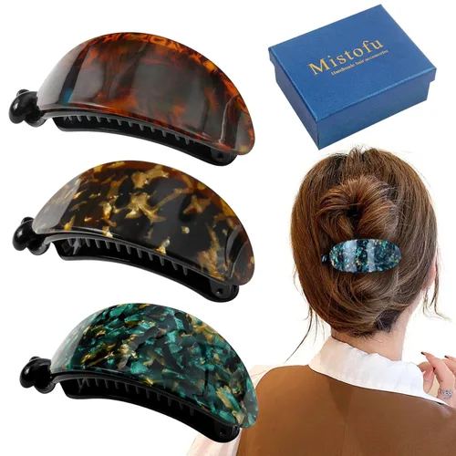 Miniatura 11 de Mistofu Pinza de plátano para mujer, 4 piezas, pinza curvada francesa, antideslizante, agarre fuerte, agarre cómodo, pasadores para cabello grueso