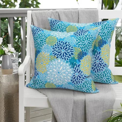 Miniatura 514 de Juego de 2 almohadas para exteriores de 16 x 16 pulgadas, repelentes al agua con interiores, para muebles de patio, hogar, jardín, geometría bohemia