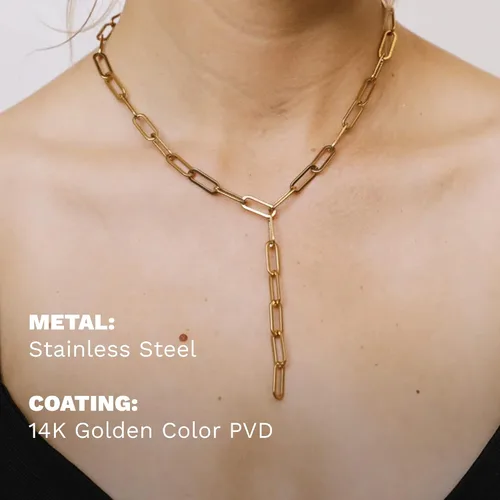 Miniatura 6 de Hey Harper Boss Babe - Collar de cadena de clip de papel, collar de eslabones de acero inoxidable impermeable, collar de oro para mujer, Acero