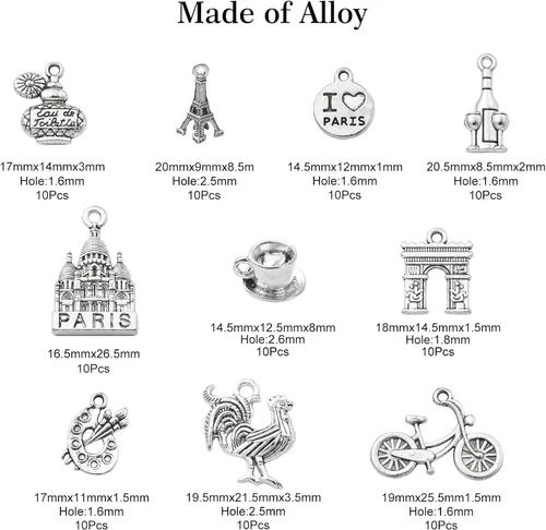 Miniatura 2 de DanLingJewelry 100 dijes temáticos de Canadá de plata antigua, con diseño de hojas de arce, osos, ardilla, hockey, para hacer joyas y manualidades