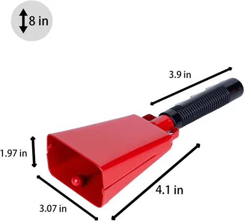 Miniatura 4 de Steel Cow Bell Noise Makers: cencerros de percusión de mano para eventos deportivos, cencerro grande de 8 pulgadas con asa para juegos de fútbol, Rad