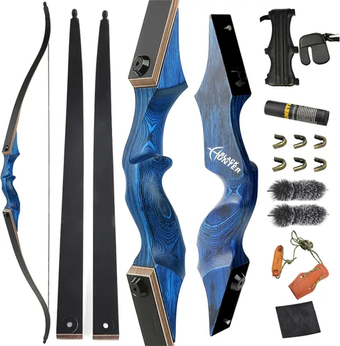 Miniatura 4 de 60” Black Hunter Original Recurve Bow for Adults American Hunting Longbow Archery Bow 20-60lbs Right Handed for Archery Hunting Shooting Practice