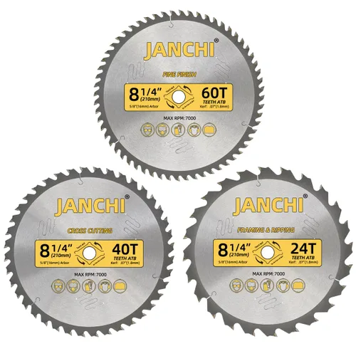 Miniatura 5 de Paquete de 3 hojas de sierra para carpintería de 4-1/2 pulgadas 24T, 30T y 40T con eje de 3/8 pulgadas, compatibles con sierra Dewalt, Craftsman