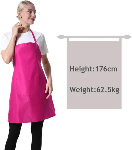 Miniatura 3 de 12 delantales con babero a granel color rosa intenso para mujeres, hombres, adultos y niñas, unisex con 2 bolsillos, delantal para hornear cocina