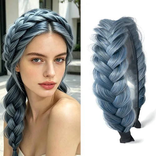 Miniatura 15 de Diadema ancha trenzada para el cabello, accesorios para el cabello, banda elástica antideslizante para mujeres y niñas (amarillo claro)