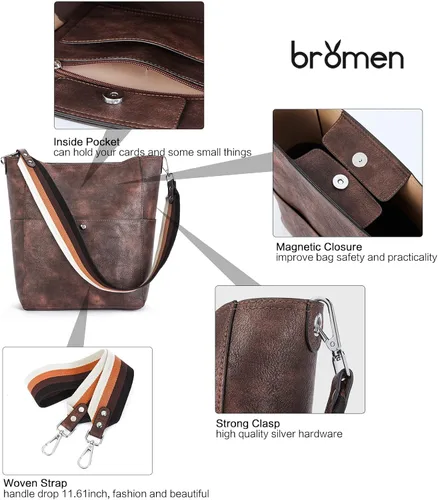 Miniatura 60 de BROMEN Bolsa Hobo para mujer, diseñada con cuero vegano, de hombro, bandolera
