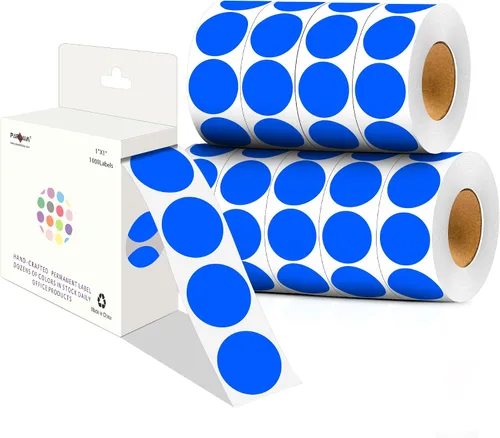 Miniatura 22 de PARLAIM Pegatinas adhesivas permanentes redondas de 1 pulgada con código de color en forma de puntos, 1000 por rollo, caja dispensadora de Azul