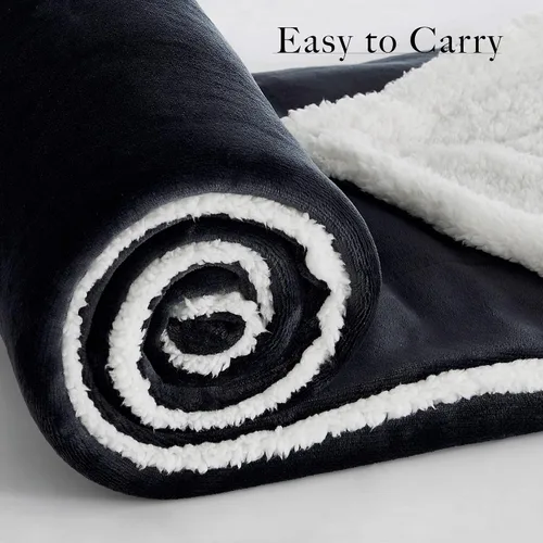 Miniatura 4 de RYB HOME Mantas negras Sherpa de 90 x 108 pulgadas, manta de felpa súper suave y cálida para camping, viajes, siesta, color negro, tamaño King
