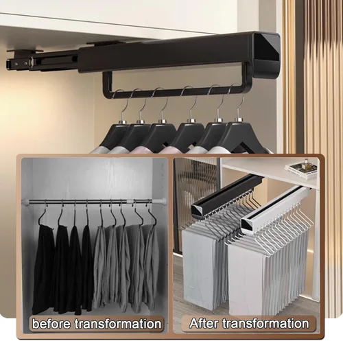 Miniatura 6 de Barra de valet para armario extraíble, soporte retráctil para pantalones de 66.1 lbs, riel de ropa retráctil de aleación de aluminio, doble fila