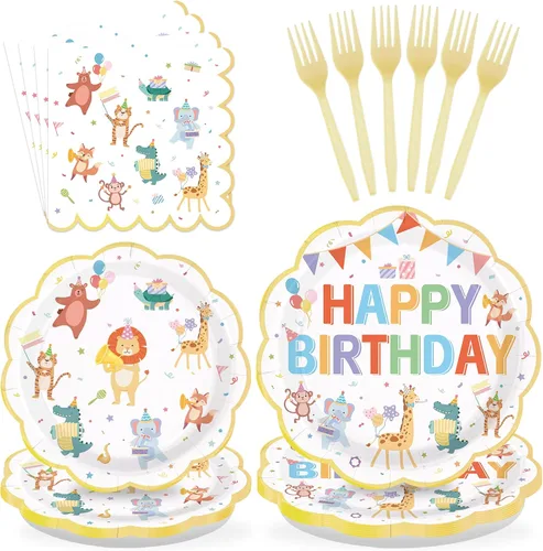 96 piezas de decoraciones de cumpleaños para desfile de animales, platos y servilletas de carnaval de circo, decoraciones de cumpleaños de animales