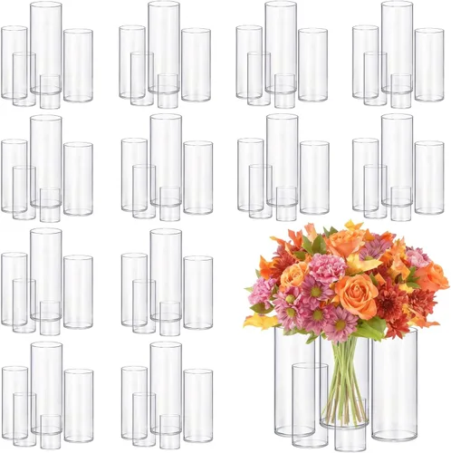 Miniatura 13 de 5 piezas de jarrones de vidrio Cilindro Jarrones para centros de mesa Pequeños jarrones de flores de vidrio transparentes Jarrones para decoración