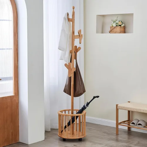 Miniatura 15 de Uniclinens Perchero de madera independiente – Perchero independiente resistente, perchero de madera con 6 ganchos, aspecto creativo de rama de árbol