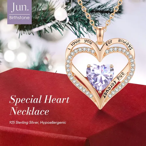 Miniatura 26 de CDE Collares de piedra natal para mujer, plata de ley 925, collar con colgante de corazón para siempre, Navidad, cumpleaños, aniversario, día de San