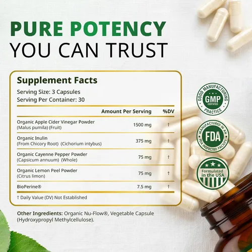 Miniatura 4 de Promethean Wellness ACV Pro Cápsulas de vinagre de sidra de manzana certificadas orgánicas con píldoras madre ACV, desintoxicación, limpieza ácida
