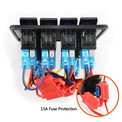 Miniatura 4 de FXC Panel de interruptor basculante de barco marino impermeable de 4 bandas con doble ranura USB + enchufe para encendedor de cigarrillos