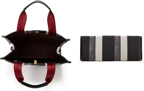 Miniatura 6 de Bolso de mano Hobo para mujer, bolso de hombro de lona, bolso cruzado elegante, bolso grande, color a rayas de contraste