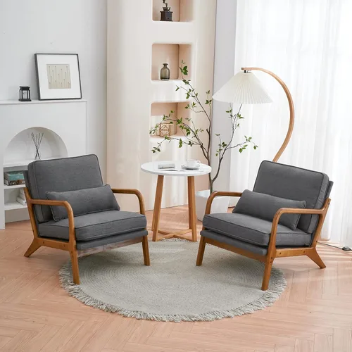 Miniatura 5 de Silla decorativa para sala de estar, sillón tapizado moderno de mediados de siglo con almohada, sillón de lectura, cómoda silla decorativa para Gris