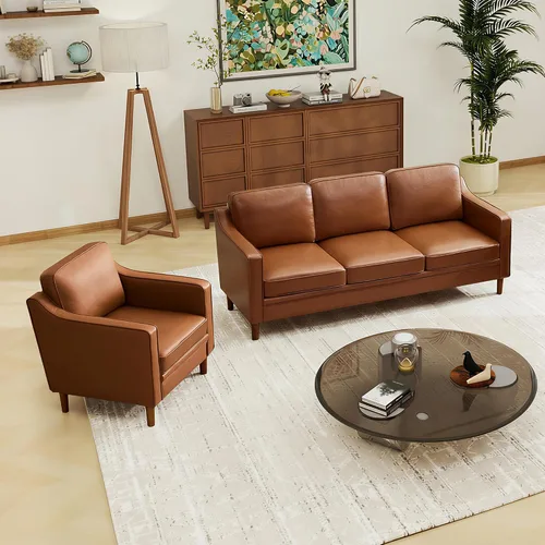 Miniatura 61 de Conjuntos de muebles para sala de estar Kingfun, sofá de 3 plazas y sofá biplaza, juego de sofá de estilo moderno de mediados de siglo, sofá de Piel