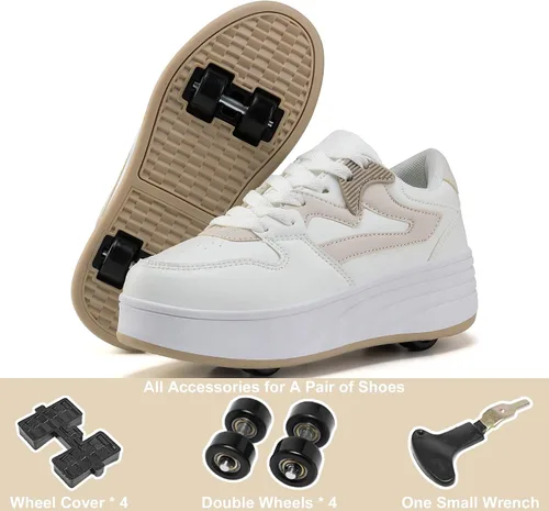 Miniatura 4 de Zapatillas de patinaje con ruedas desmontables para niños y niñas, calzado deportivo blanco/caqui