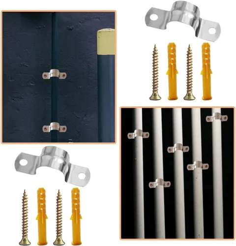 Miniatura 2 de Paquete de 20 correas rígidas de acero inoxidable con pernos de expansión, abrazaderas de soporte en U de dos agujeros para cable de conducto, clips