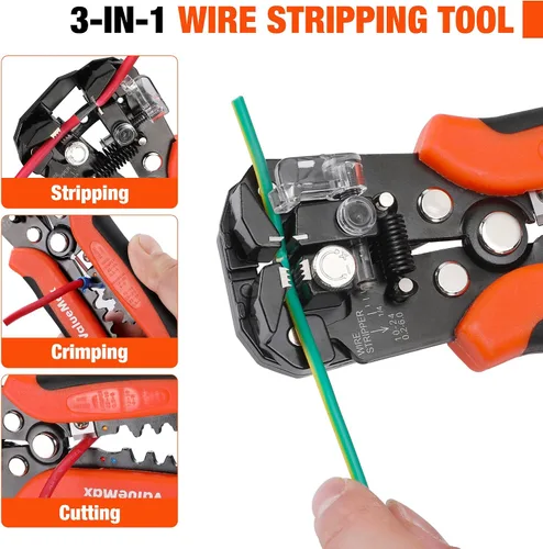 Miniatura 5 de ValueMax Juego de herramientas para pelacables de 266 piezas, herramienta automática autoajustable de 8 pulgadas para AWG 10-24, pelacables